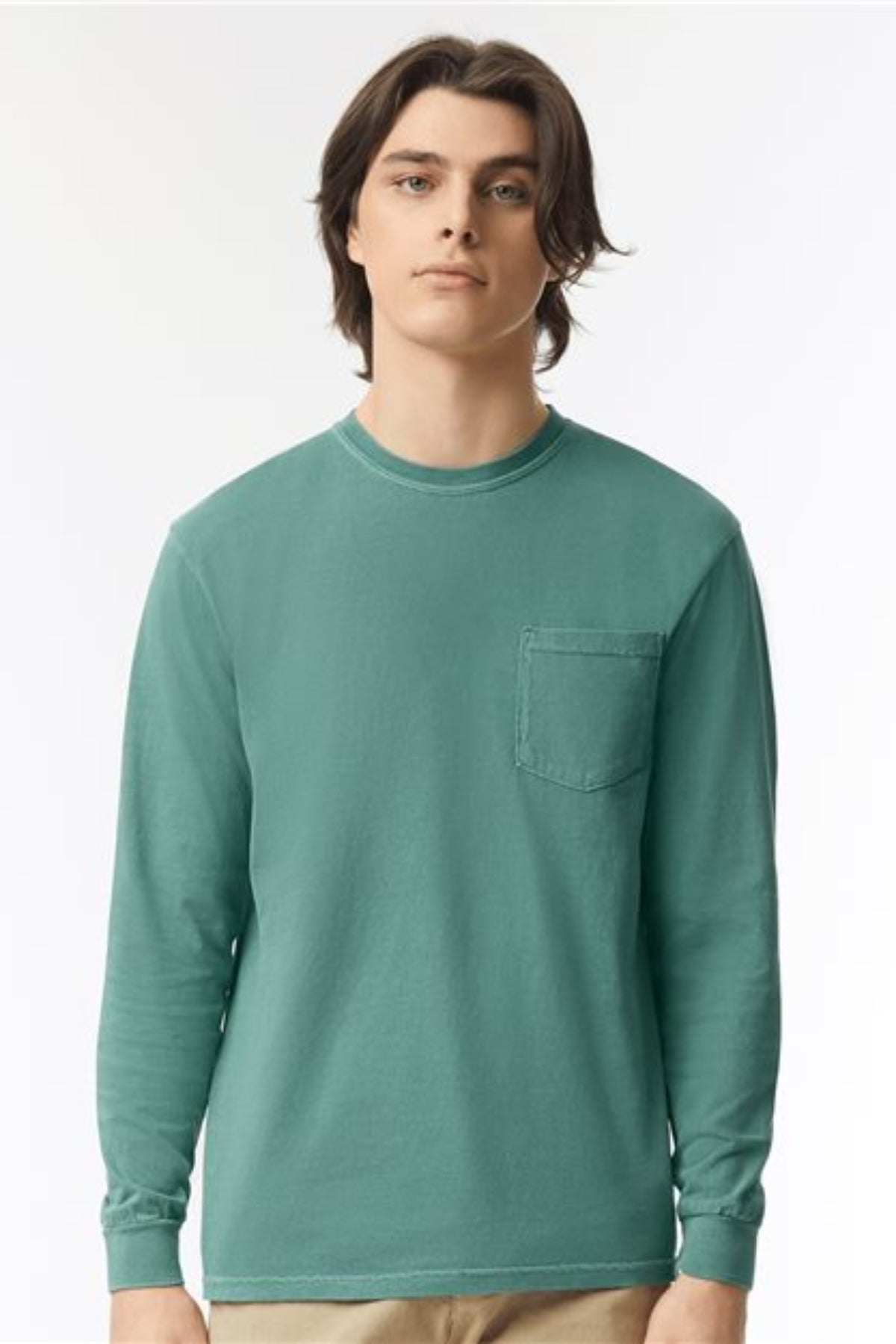 unisex garment-dyed heavyweight long sleeve pocket t-shirt - 4410