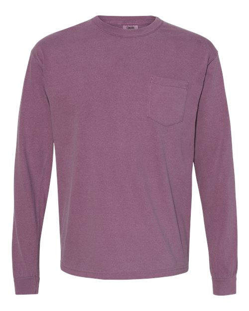 unisex garment-dyed heavyweight long sleeve pocket t-shirt - 4410