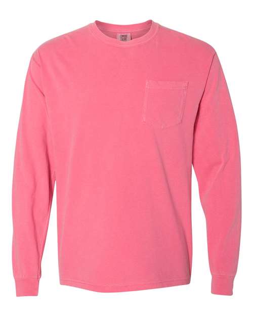 unisex garment-dyed heavyweight long sleeve pocket t-shirt - 4410