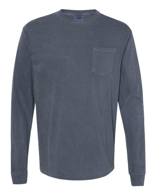 unisex garment-dyed heavyweight long sleeve pocket t-shirt - 4410