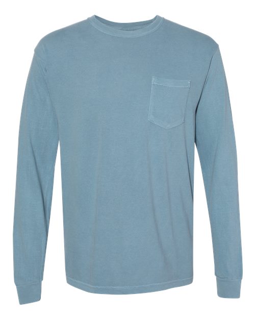 unisex garment-dyed heavyweight long sleeve pocket t-shirt - 4410