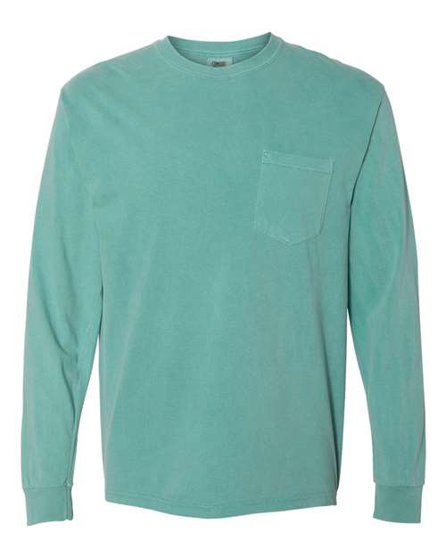 unisex garment-dyed heavyweight long sleeve pocket t-shirt - 4410