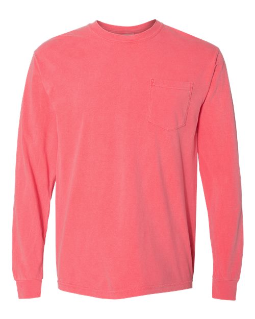 unisex garment-dyed heavyweight long sleeve pocket t-shirt - 4410