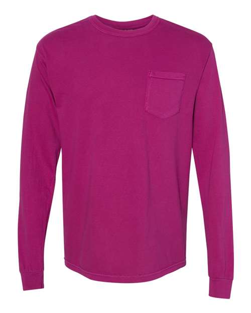 unisex garment-dyed heavyweight long sleeve pocket t-shirt - 4410