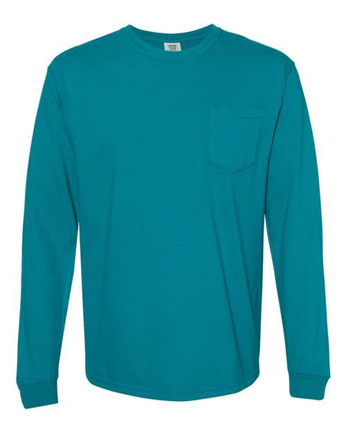 unisex garment-dyed heavyweight long sleeve pocket t-shirt - 4410
