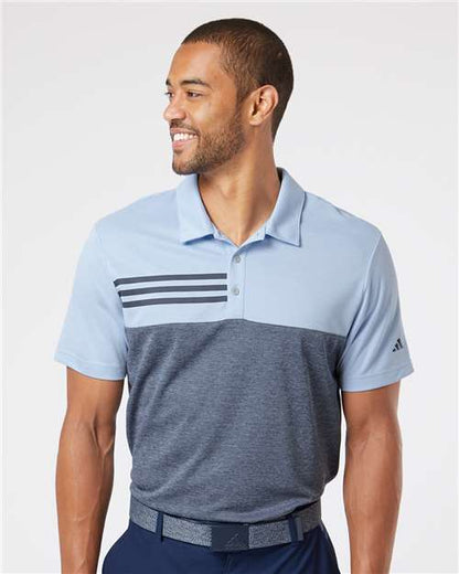 Men's Heathered Colorblocked 3-Stripes Polo - A508