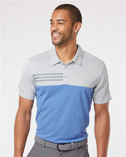 Men's Heathered Colorblocked 3-Stripes Polo - A508