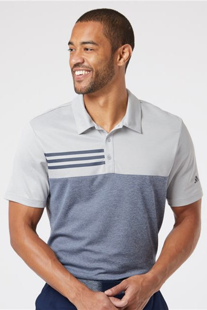 Men's Heathered Colorblocked 3-Stripes Polo - A508