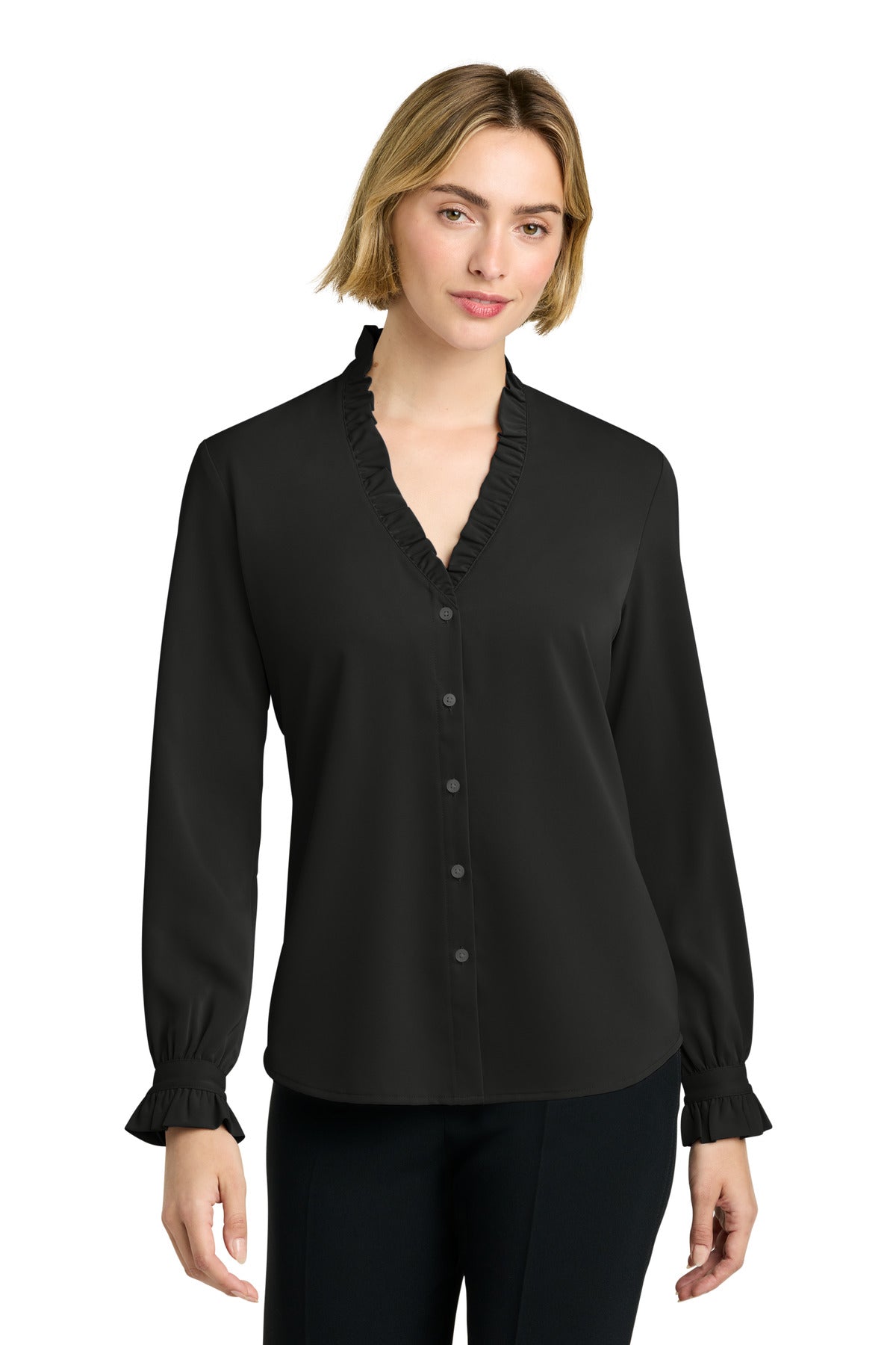 brooks brothers ®  women's long sleeve ruffle collar blouse bb18011