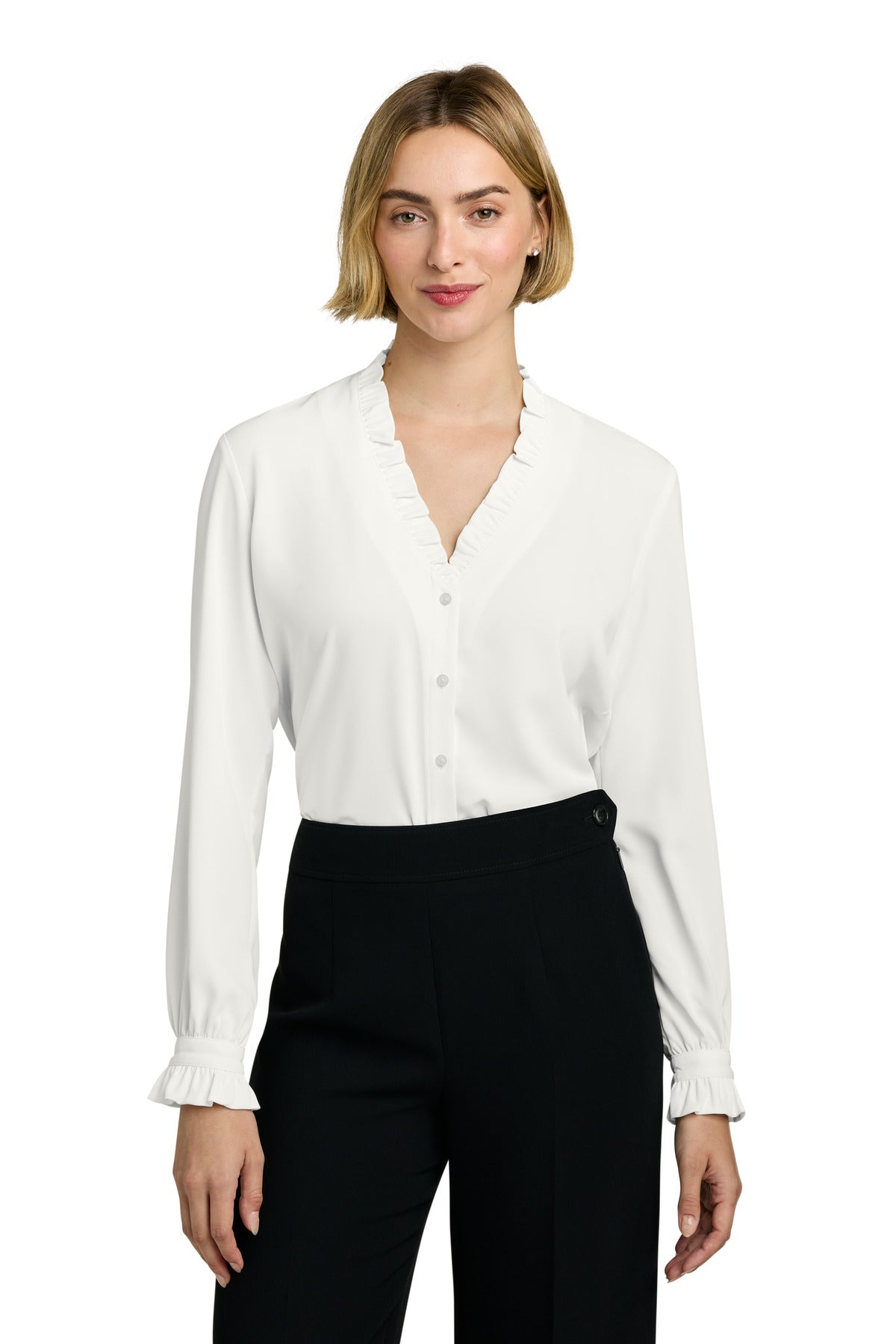 brooks brothers ®  women's long sleeve ruffle collar blouse bb18011