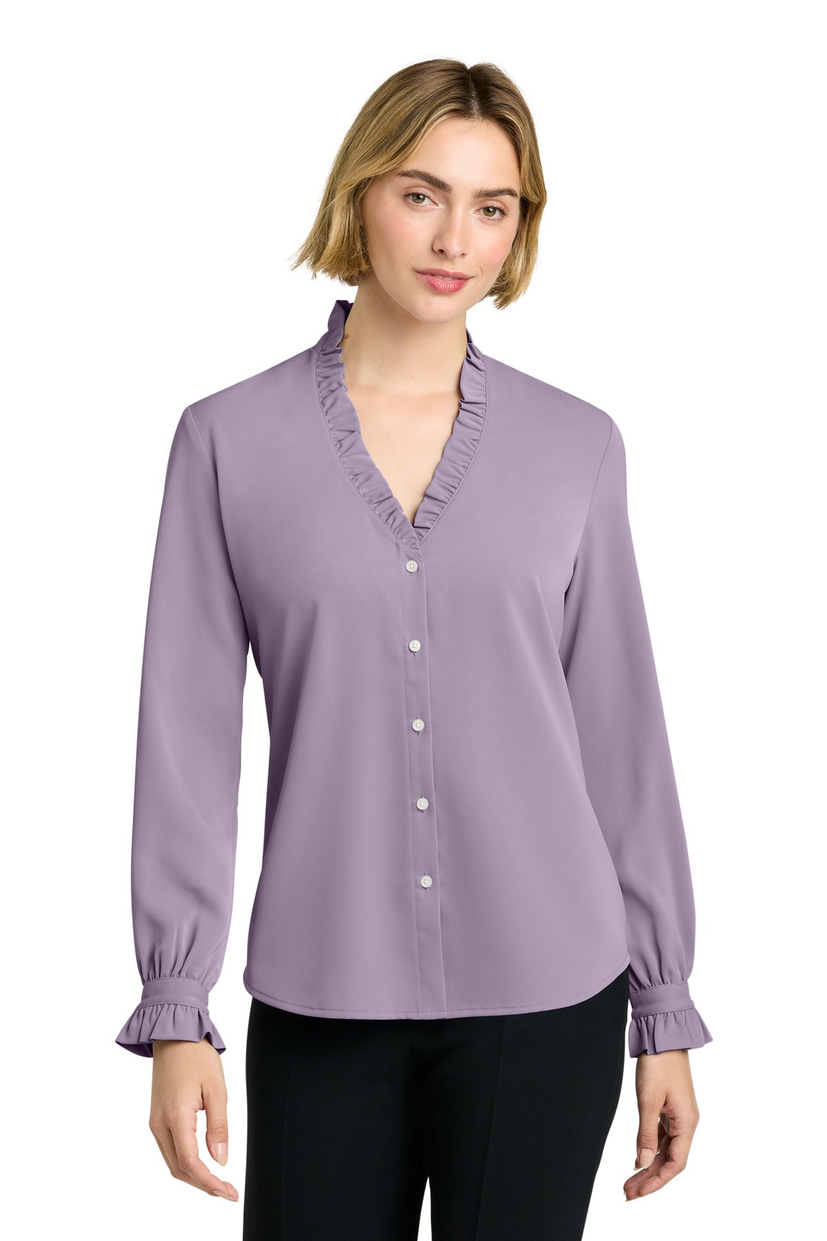 brooks brothers ®  women's long sleeve ruffle collar blouse bb18011