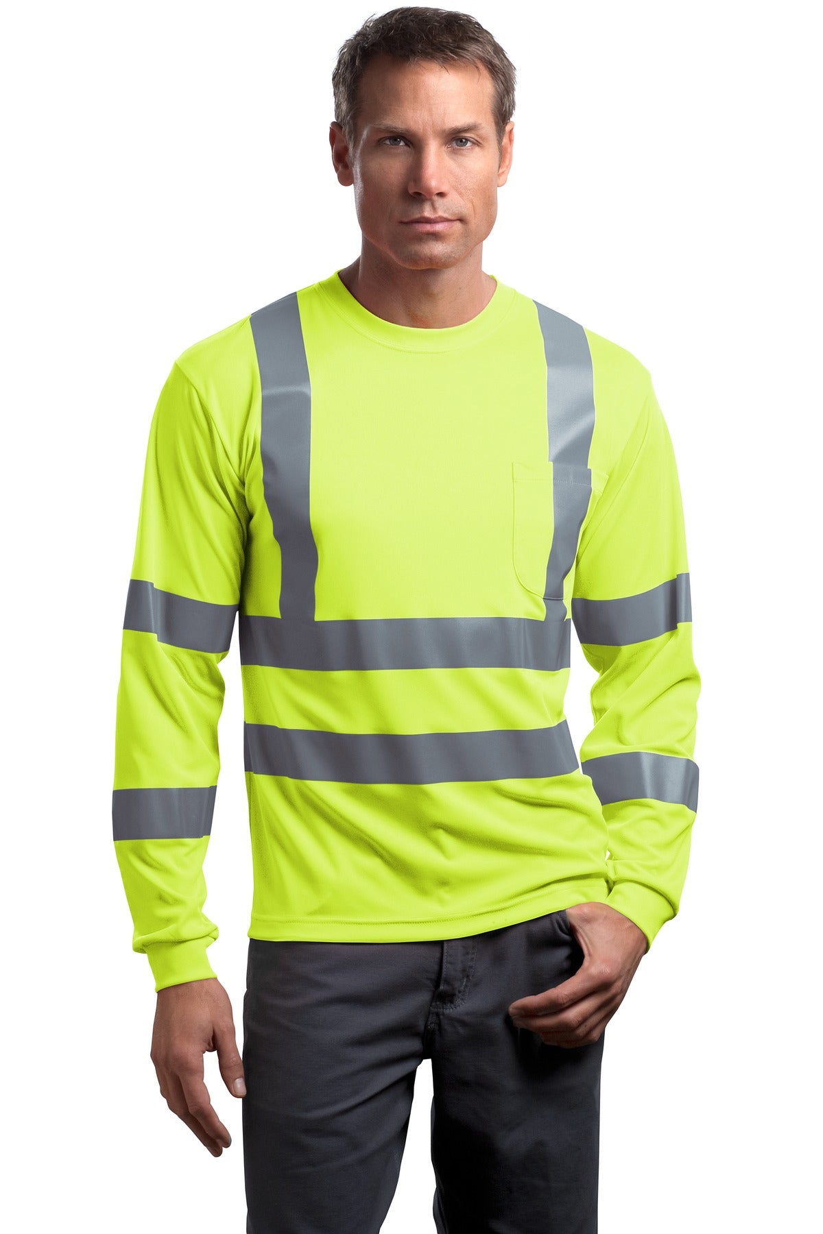 cornerstone ®  - ansi 107 class 3 long sleeve snag-resistant reflective t-shirt. cs409