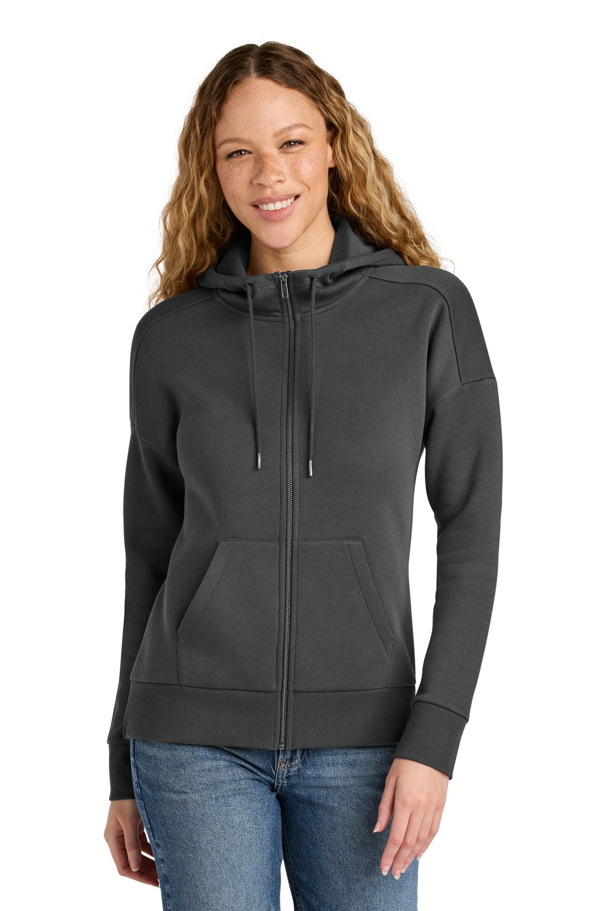 district  ®  women's perfect weight  ®  fleece drop shoulder full-zip hoodie dt1104