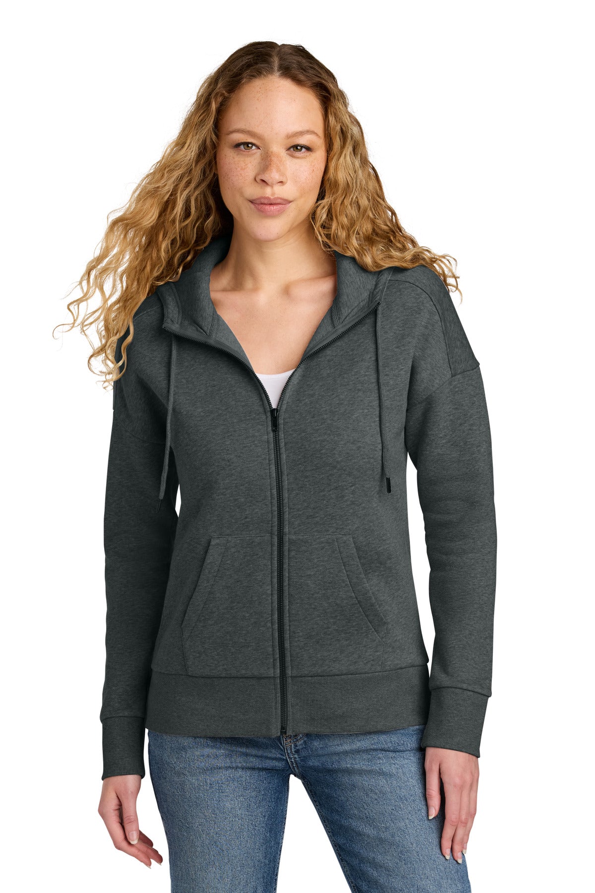 district  ®  women's perfect weight  ®  fleece drop shoulder full-zip hoodie dt1104