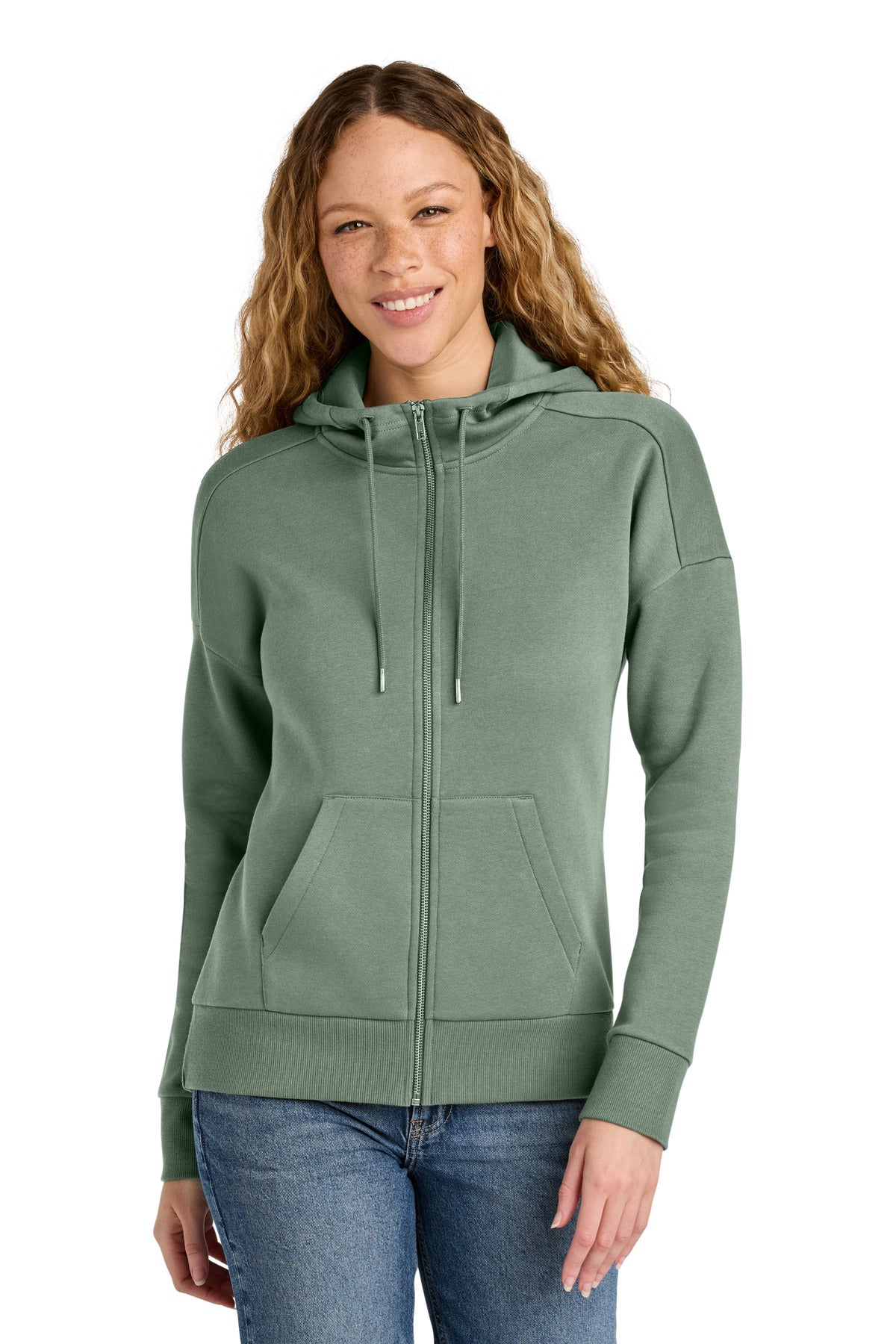 district  ®  women's perfect weight  ®  fleece drop shoulder full-zip hoodie dt1104