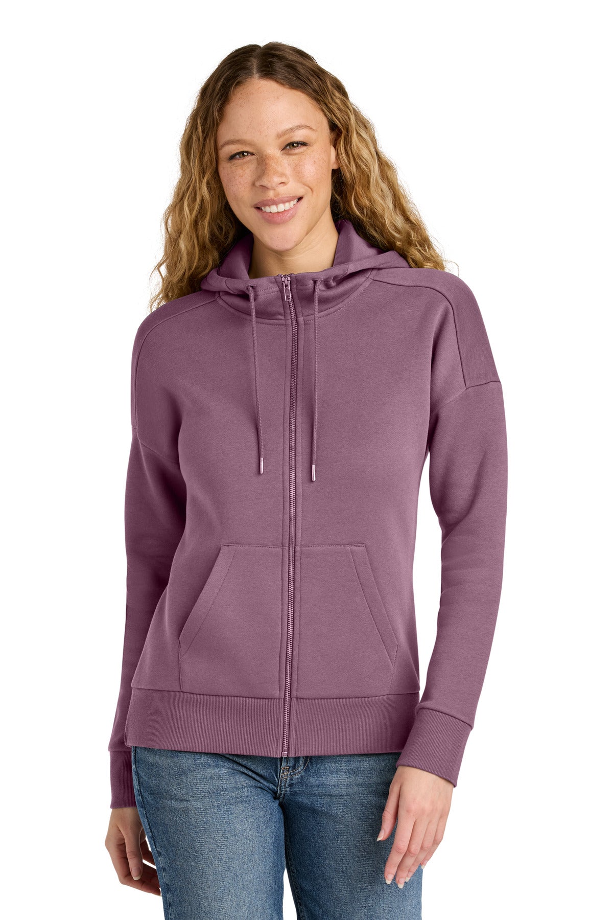 district  ®  women's perfect weight  ®  fleece drop shoulder full-zip hoodie dt1104
