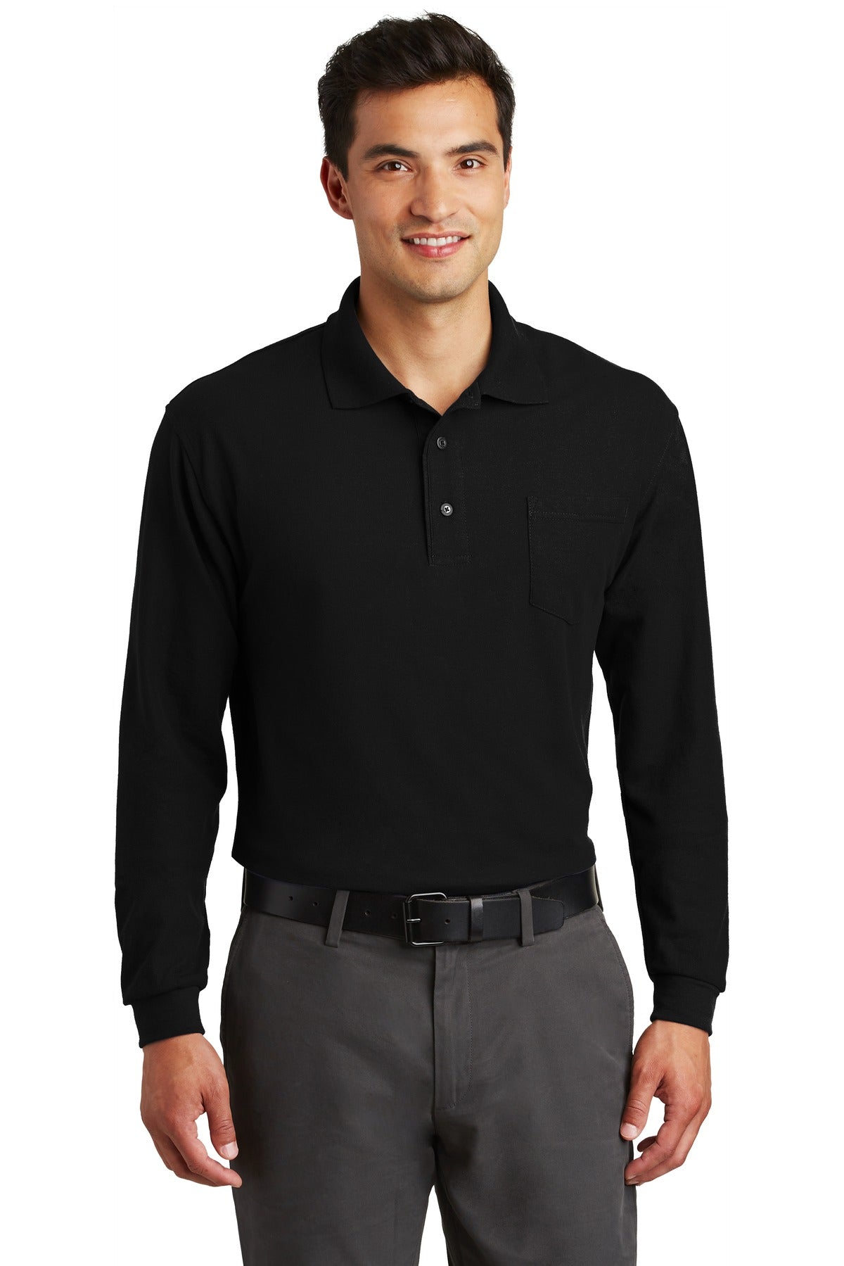 port authority ®  long sleeve silk touch™ polo with pocket.  k500lsp