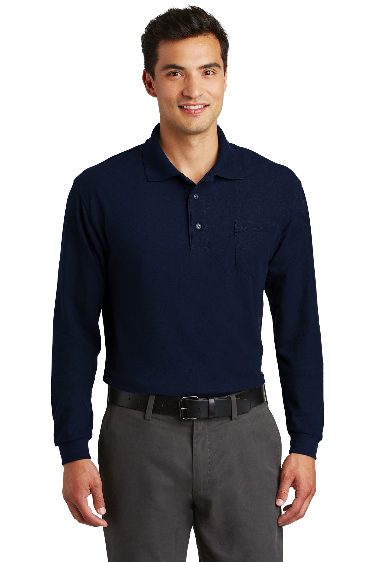 port authority ®  long sleeve silk touch™ polo with pocket.  k500lsp