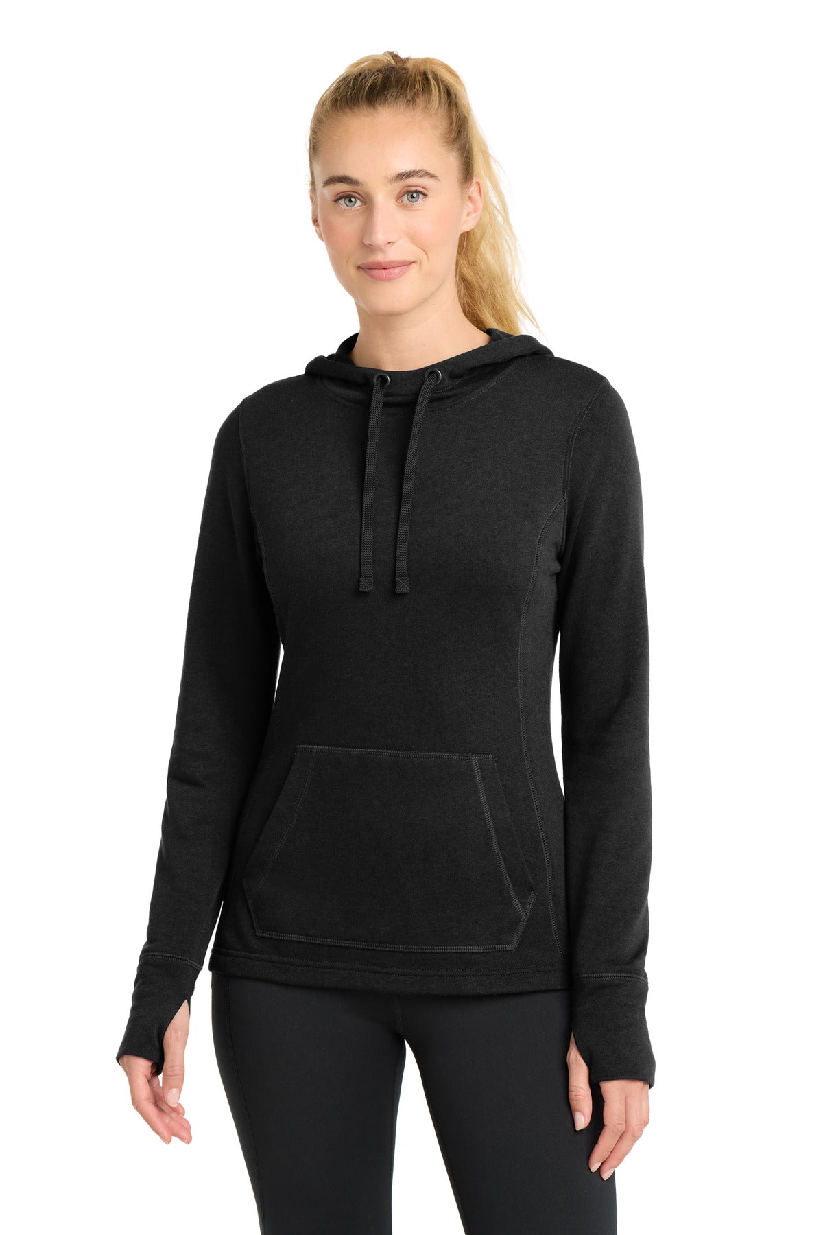 sport-tek  ®  women's posicharge  ®  tri-blend wicking fleece hooded pullover. lst296