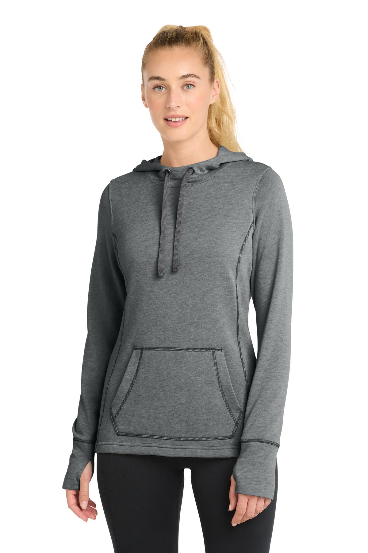 sport-tek  ®  women's posicharge  ®  tri-blend wicking fleece hooded pullover. lst296