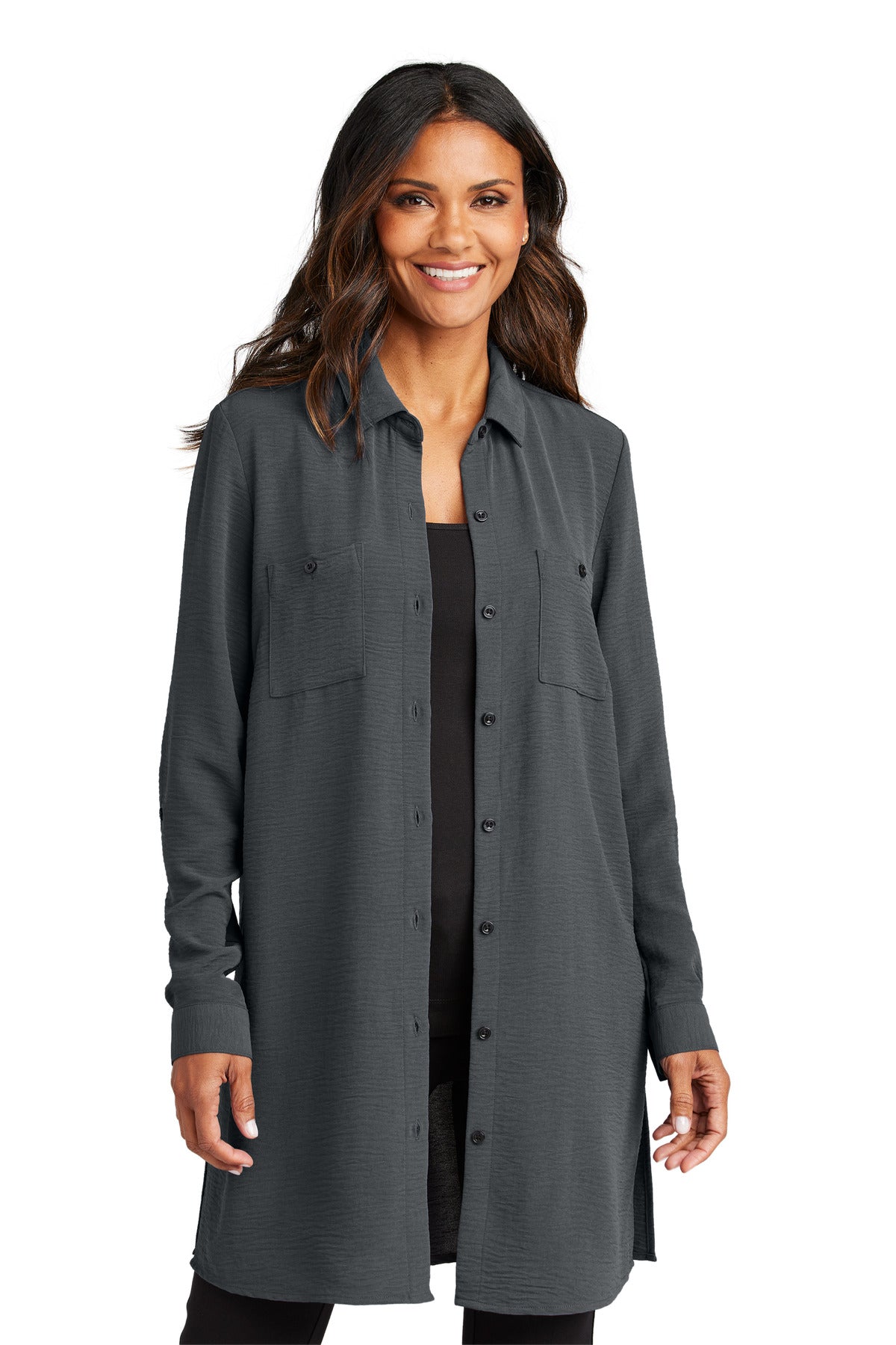 port authority ®  women's textured crepe long tunic lw715