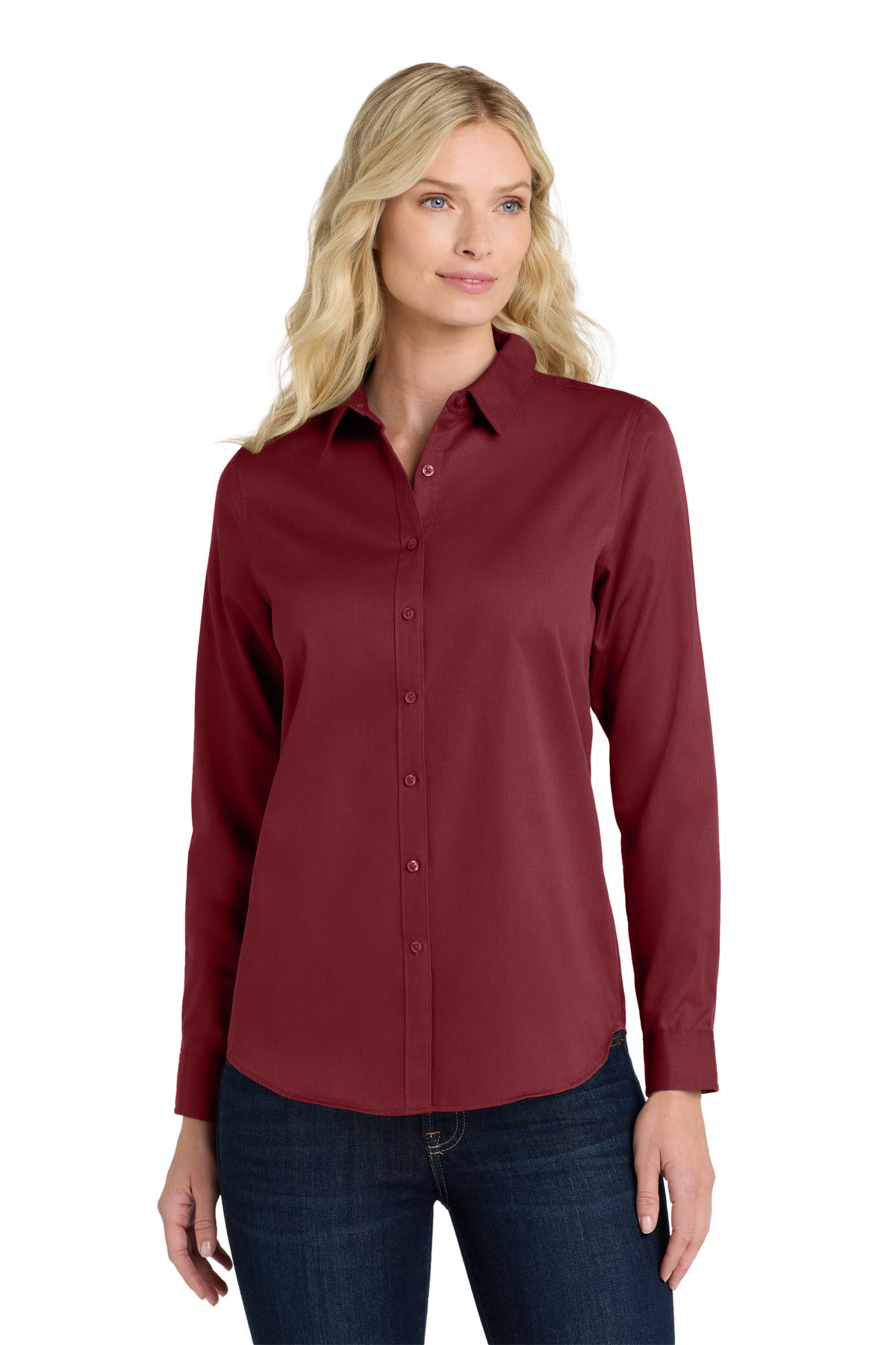 port authority ®  women's long sleeve superpro react ™ twill shirt. lw808