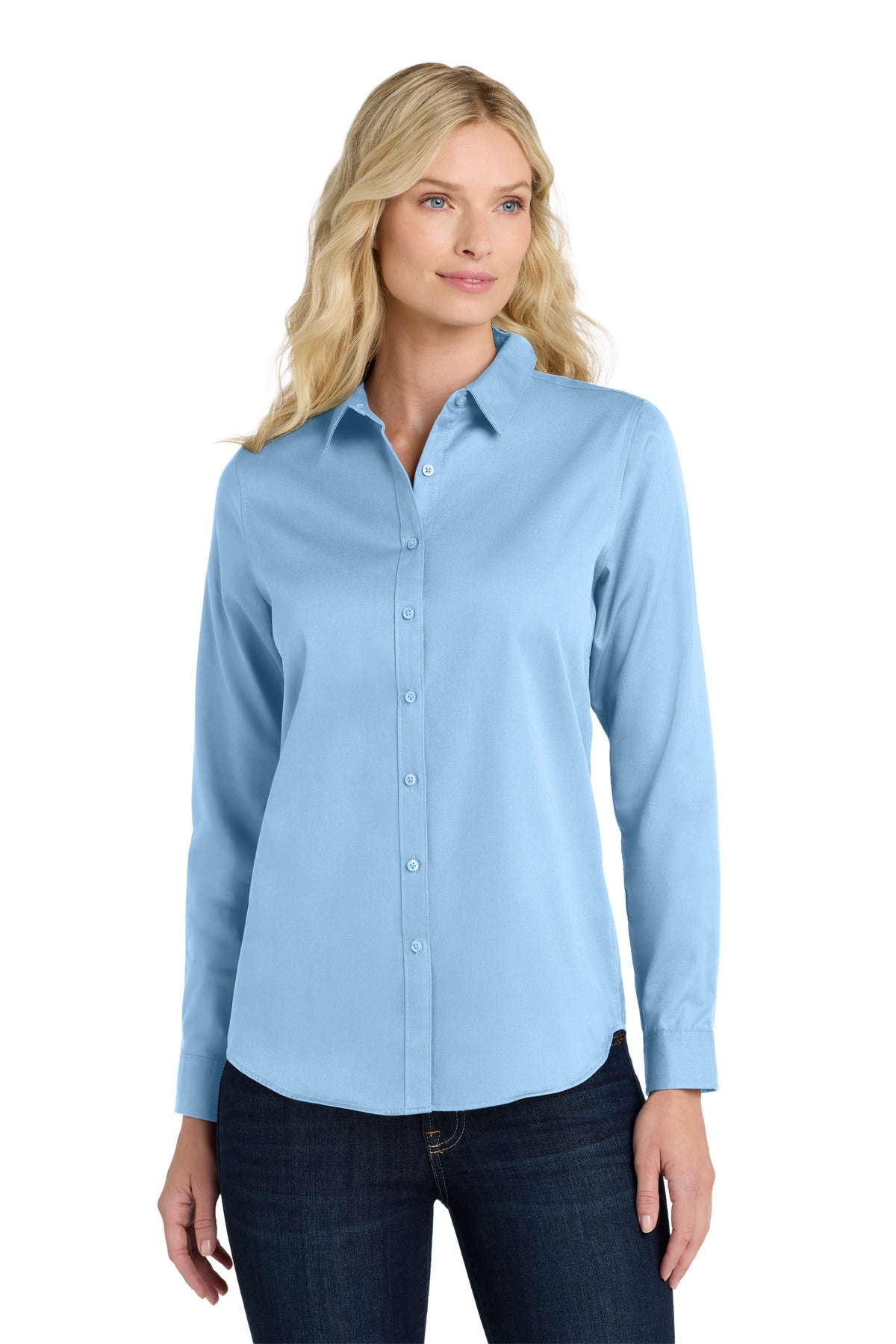 port authority ®  women's long sleeve superpro react ™ twill shirt. lw808