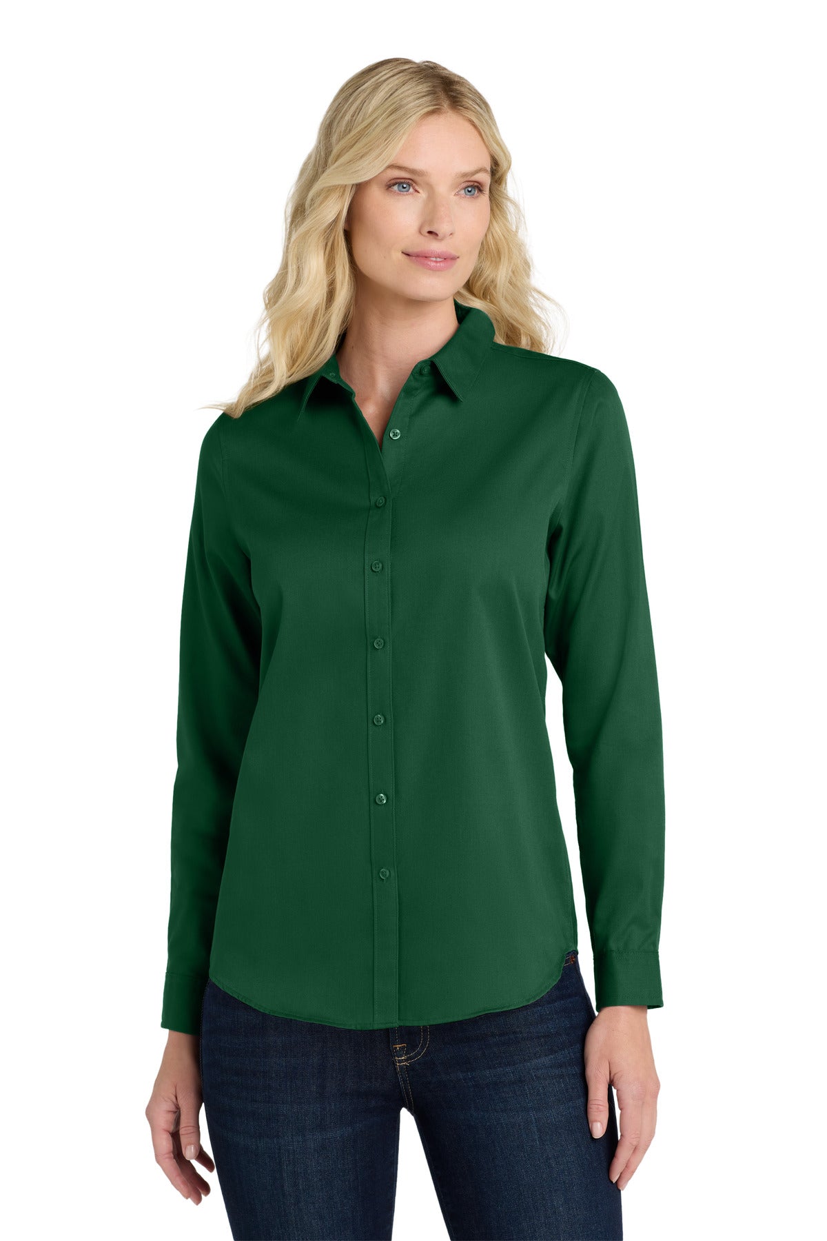 port authority ®  women's long sleeve superpro react ™ twill shirt. lw808