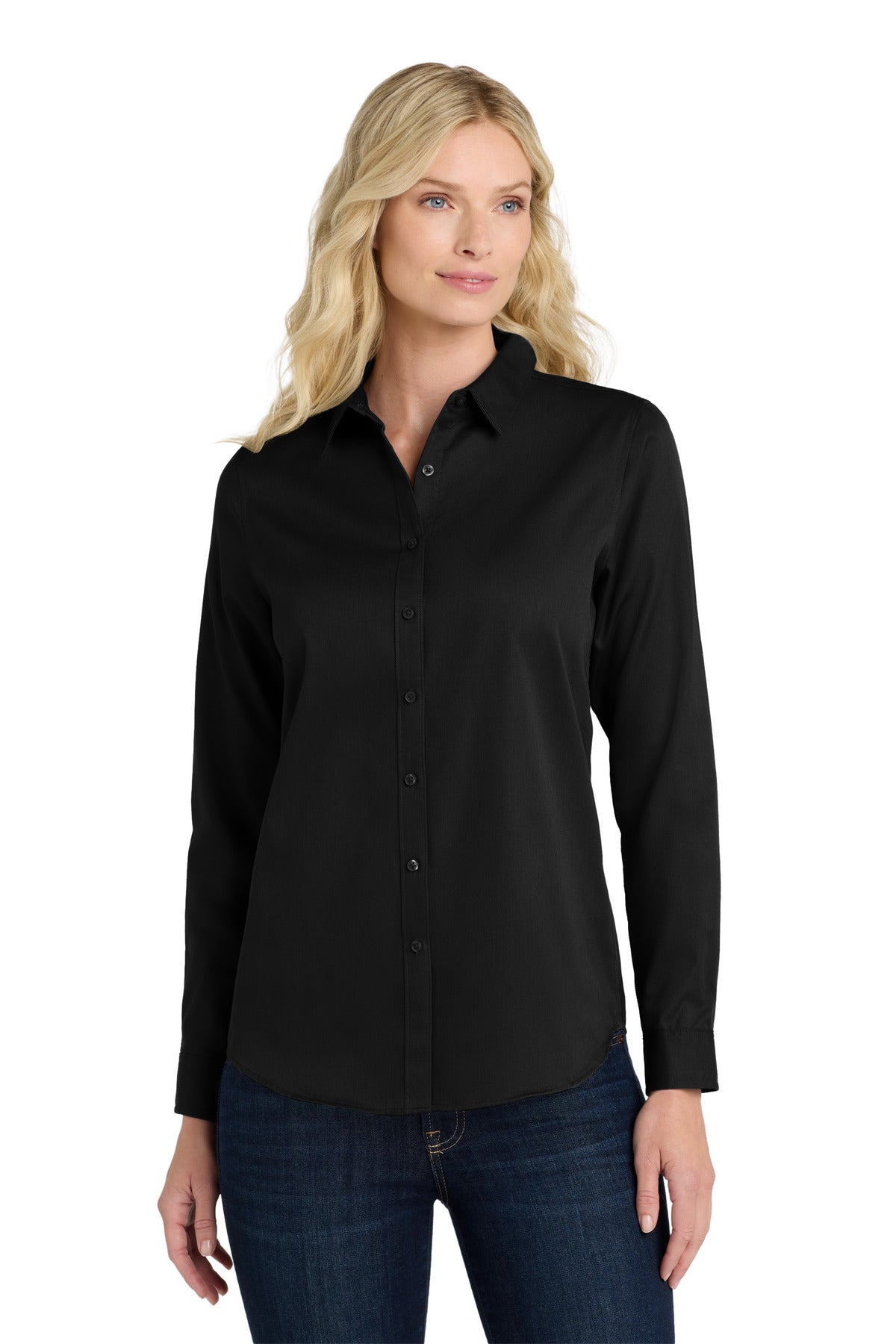 port authority ®  women's long sleeve superpro react ™ twill shirt. lw808