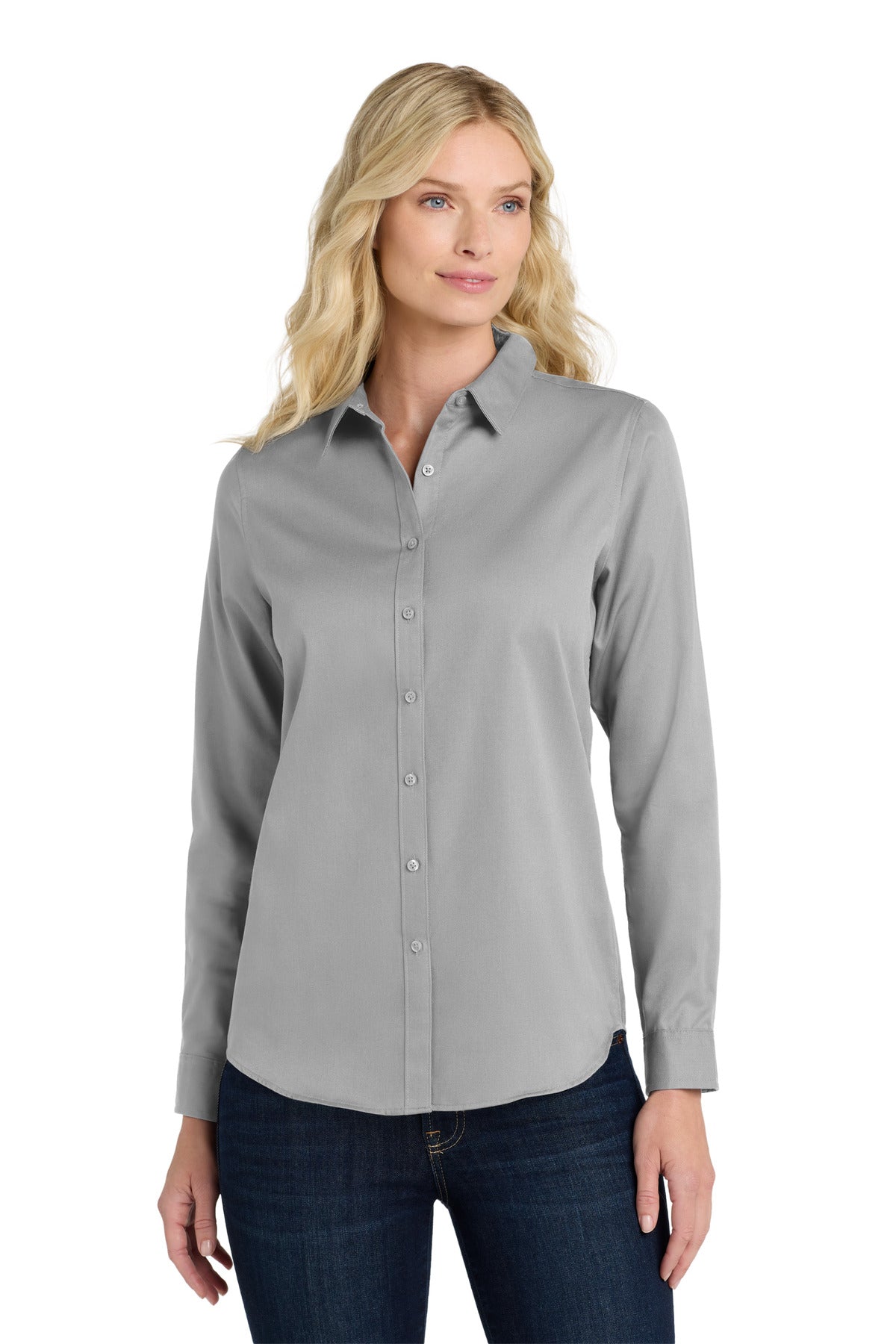port authority ®  women's long sleeve superpro react ™ twill shirt. lw808