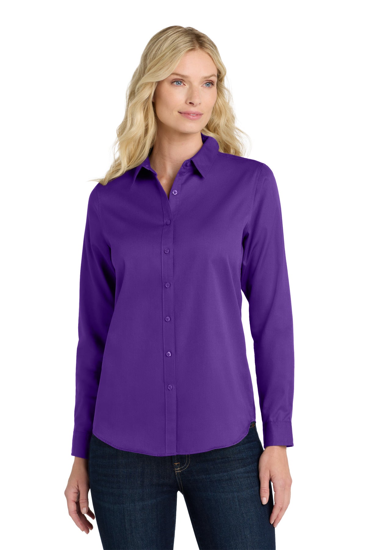 port authority ®  women's long sleeve superpro react ™ twill shirt. lw808