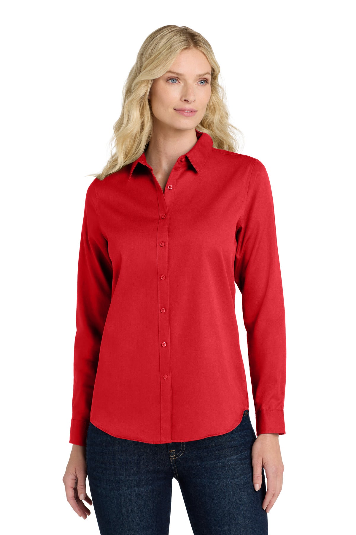 port authority ®  women's long sleeve superpro react ™ twill shirt. lw808