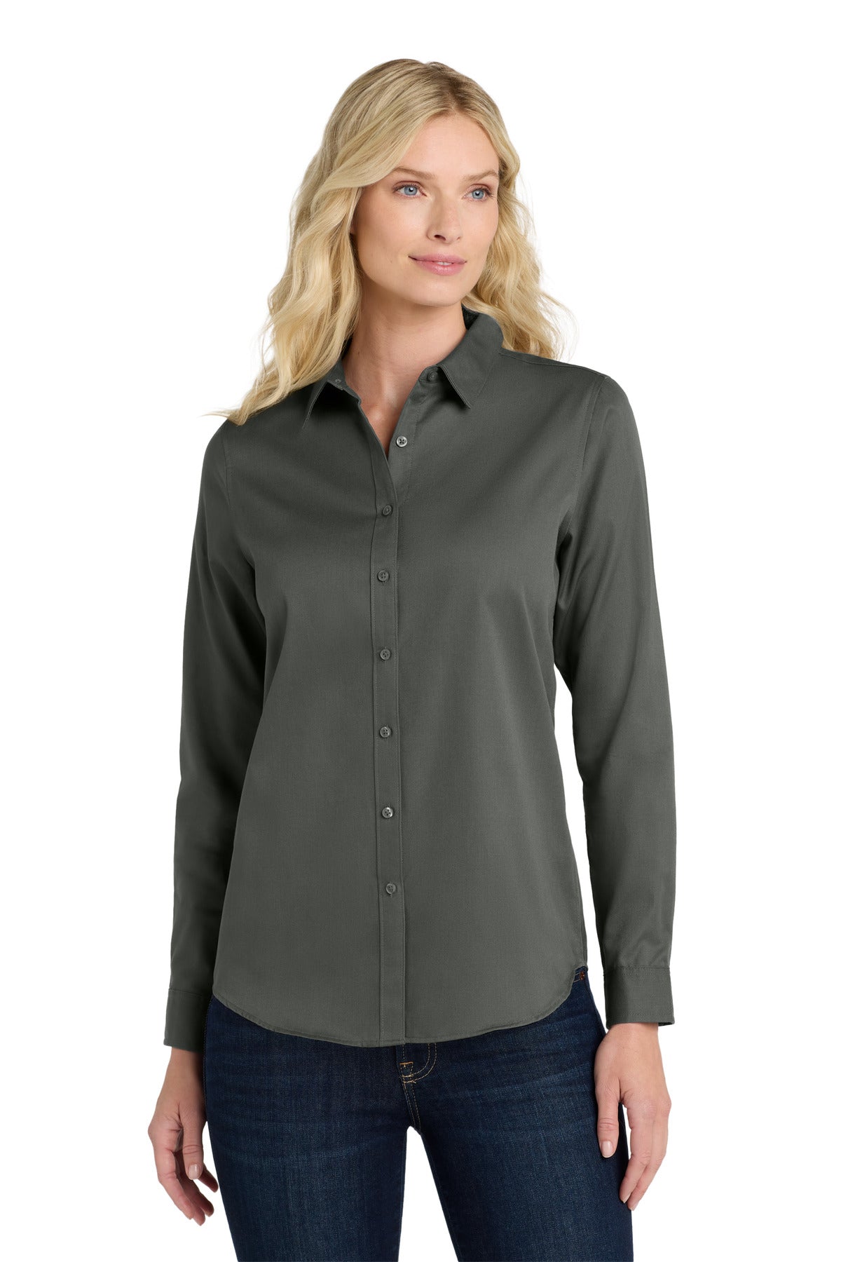 port authority ®  women's long sleeve superpro react ™ twill shirt. lw808