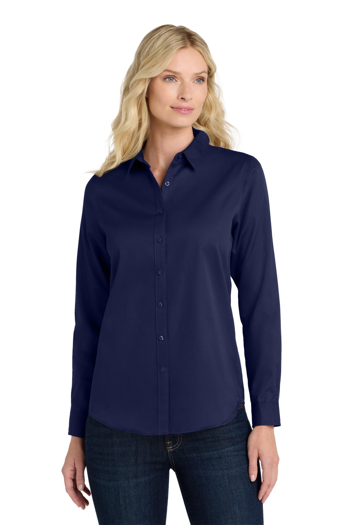 port authority ®  women's long sleeve superpro react ™ twill shirt. lw808