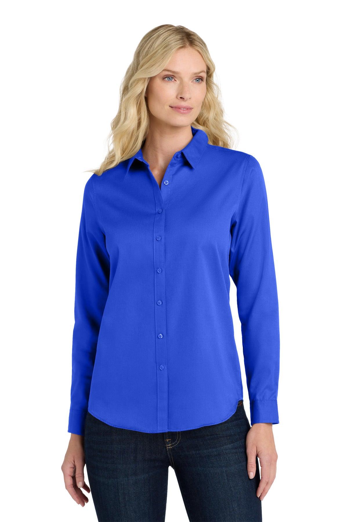 port authority ®  women's long sleeve superpro react ™ twill shirt. lw808