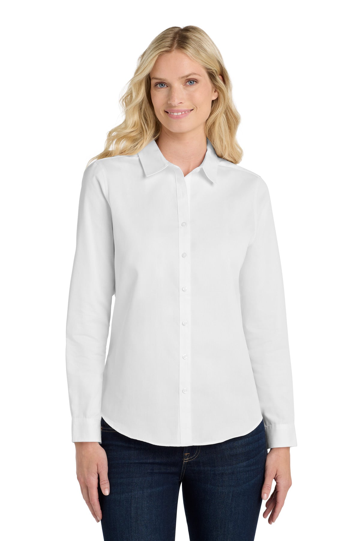 port authority ®  women's long sleeve superpro react ™ twill shirt. lw808