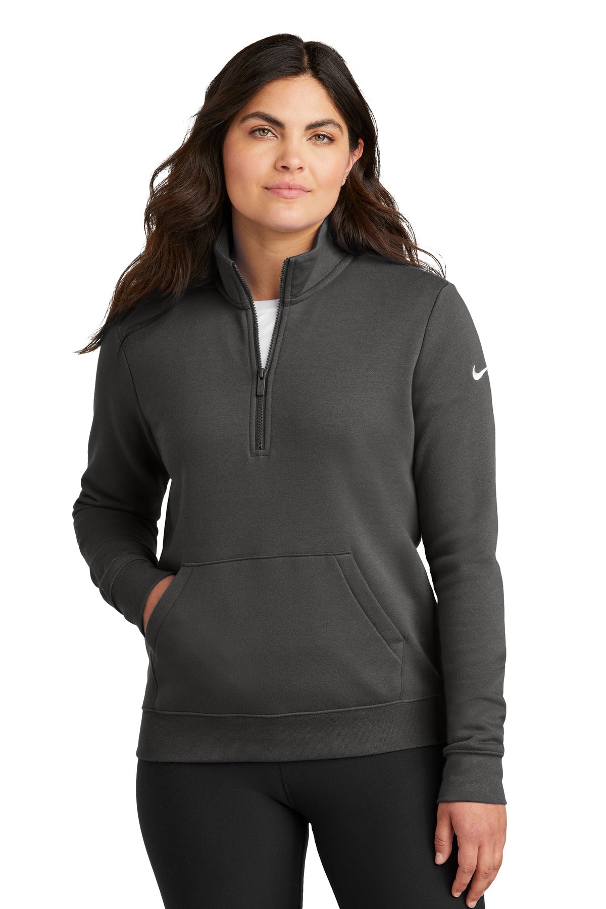 nike women's club fleece sleeve swoosh 1/2-zip nkdx6720
