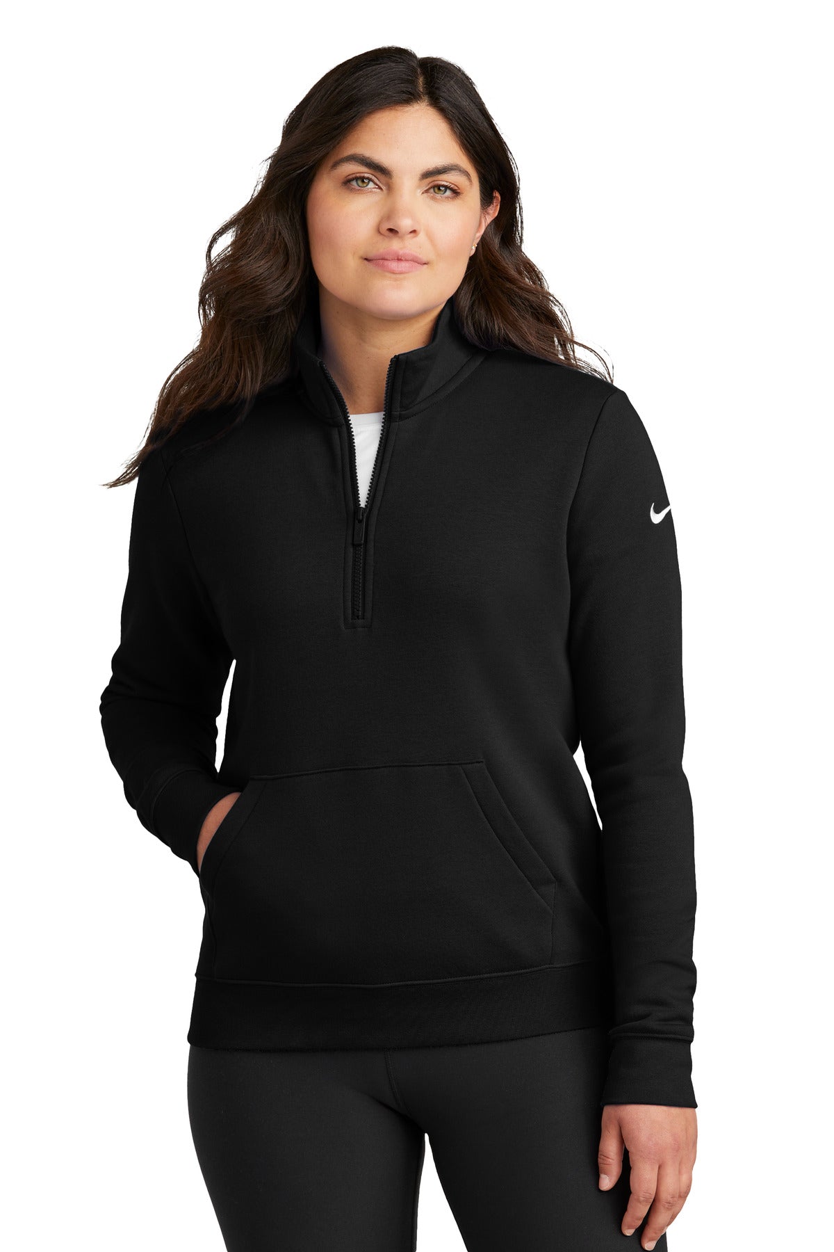 nike women's club fleece sleeve swoosh 1/2-zip nkdx6720