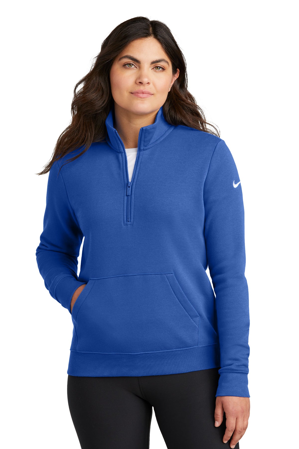 nike women's club fleece sleeve swoosh 1/2-zip nkdx6720
