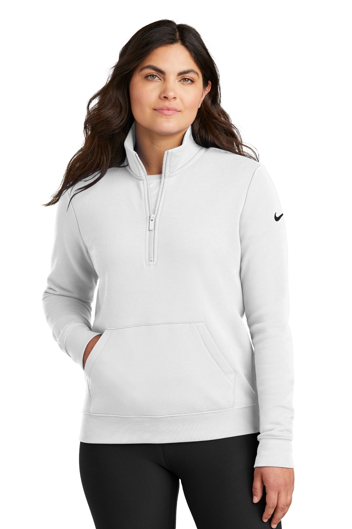 nike women's club fleece sleeve swoosh 1/2-zip nkdx6720