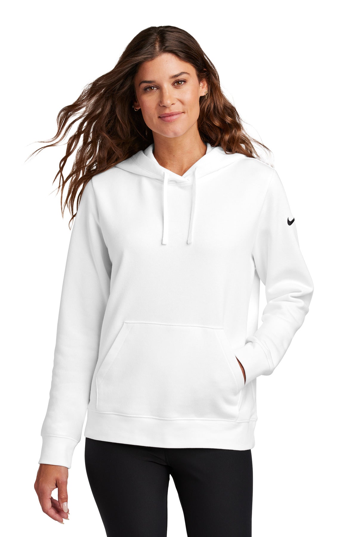 nike women's club fleece sleeve swoosh pullover hoodie nkfd9889