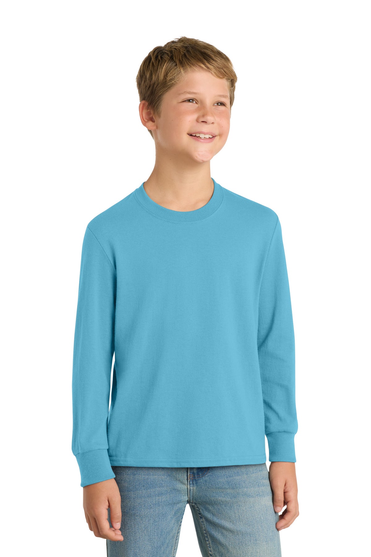 port & co ™  youth long sleeve core cotton tee. pc54yls