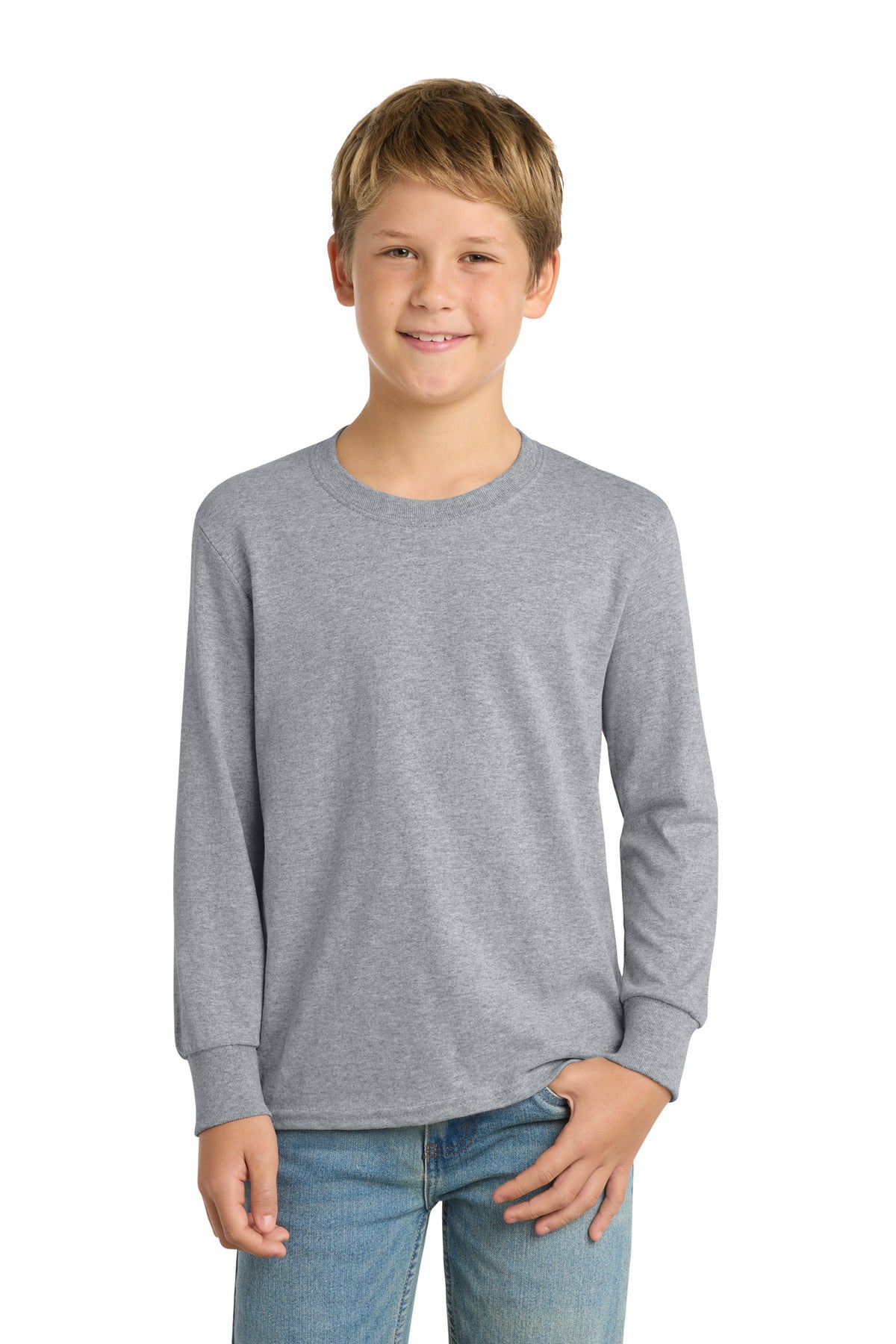 port & co ™  youth long sleeve core cotton tee. pc54yls