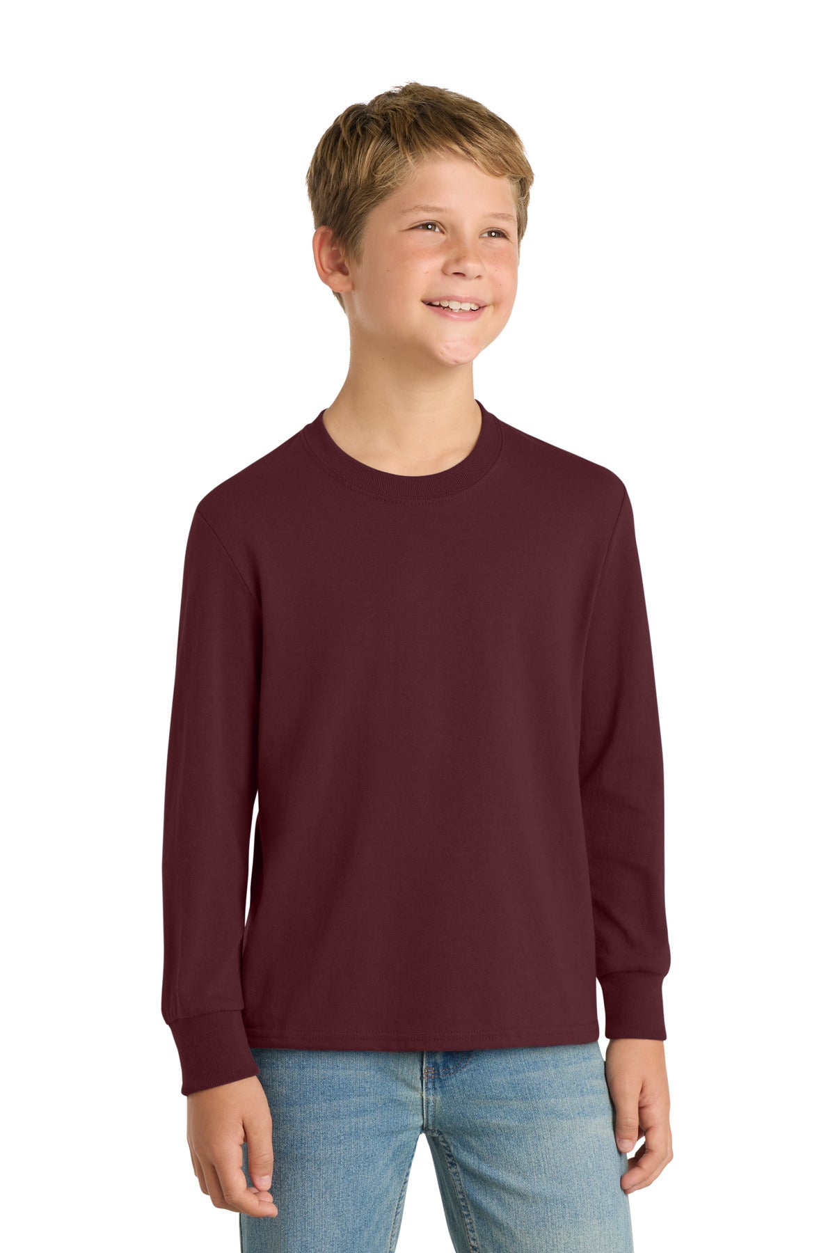 port & co ™  youth long sleeve core cotton tee. pc54yls