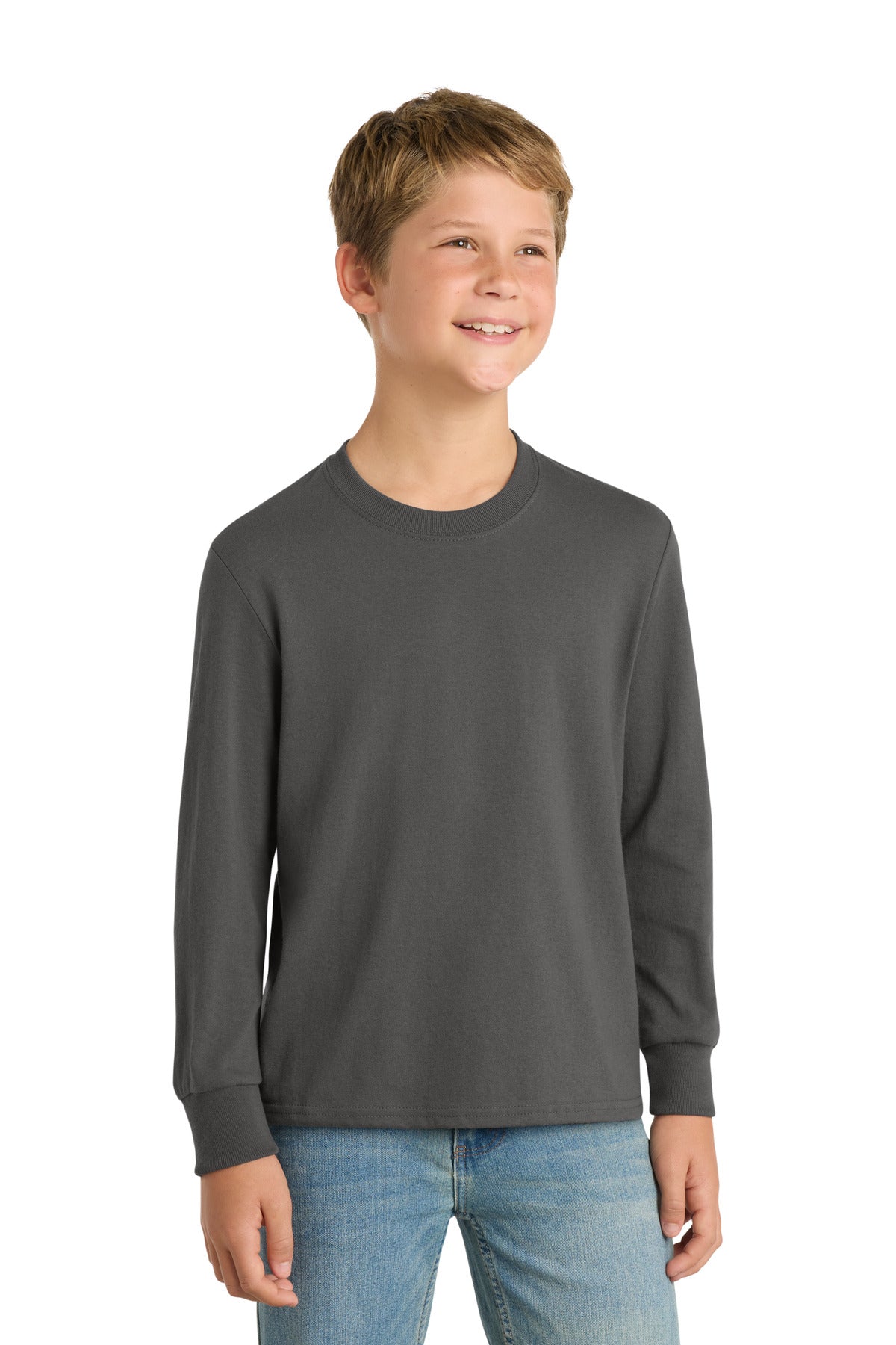 port & co ™  youth long sleeve core cotton tee. pc54yls