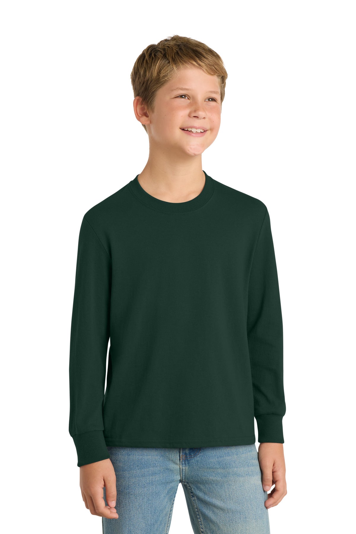 port & co ™  youth long sleeve core cotton tee. pc54yls