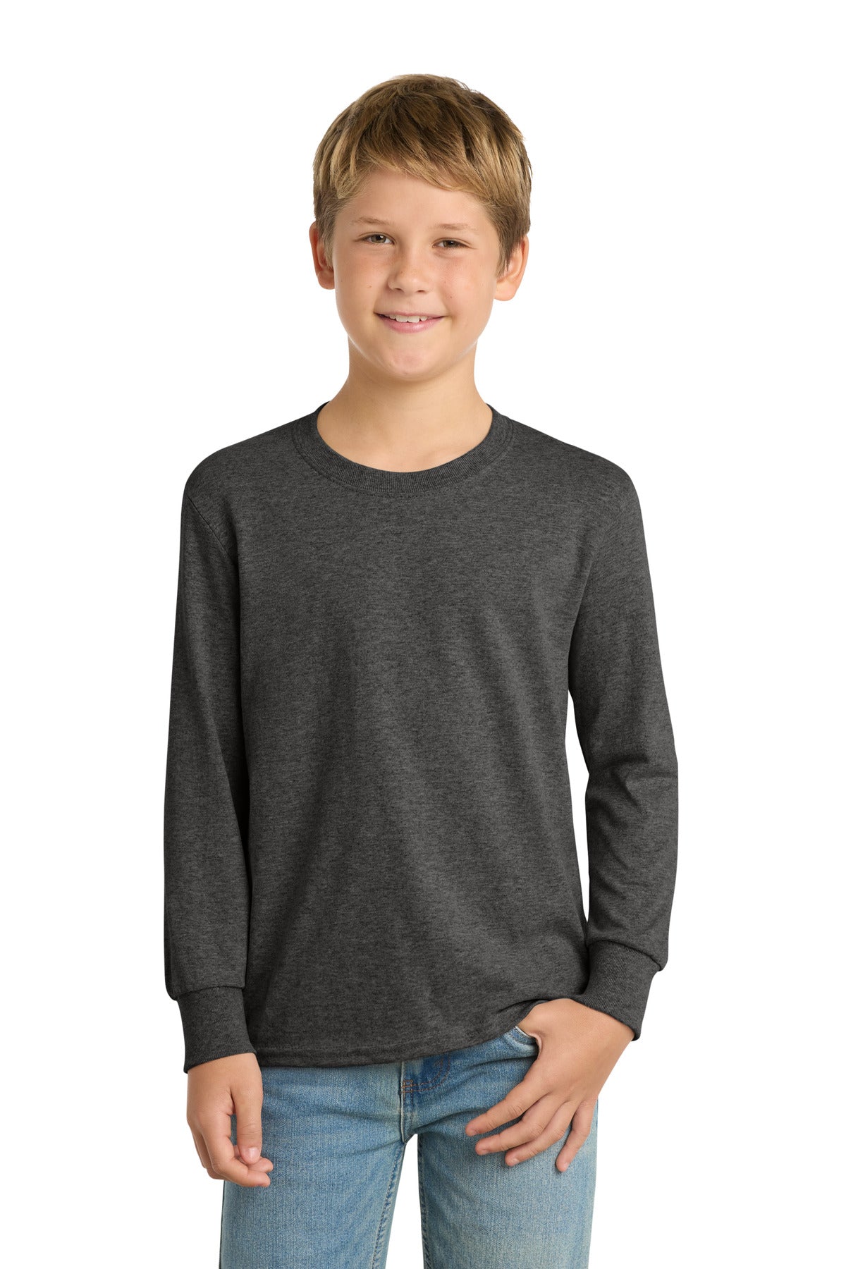 port & co ™  youth long sleeve core cotton tee. pc54yls