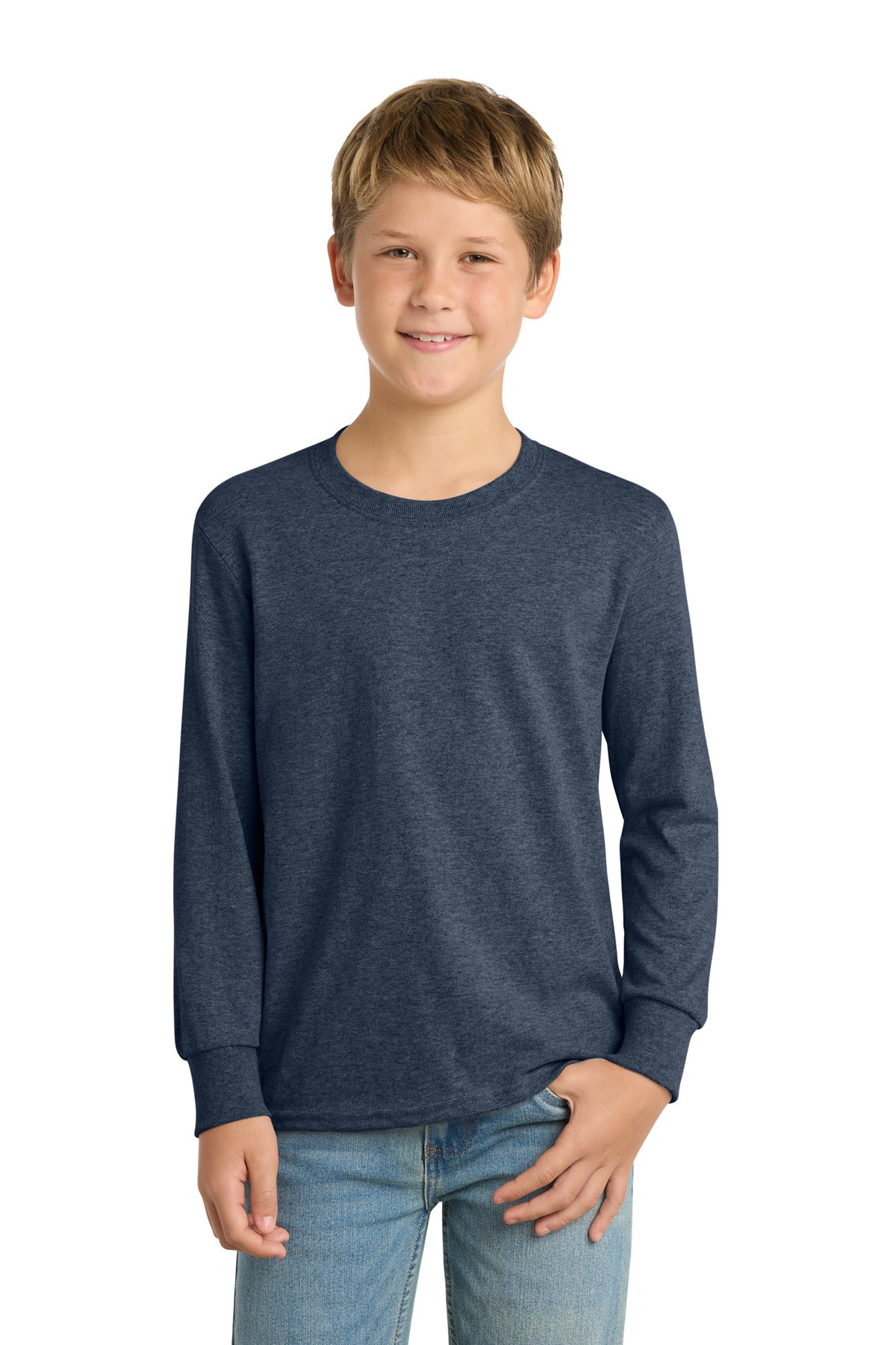 port & co ™  youth long sleeve core cotton tee. pc54yls