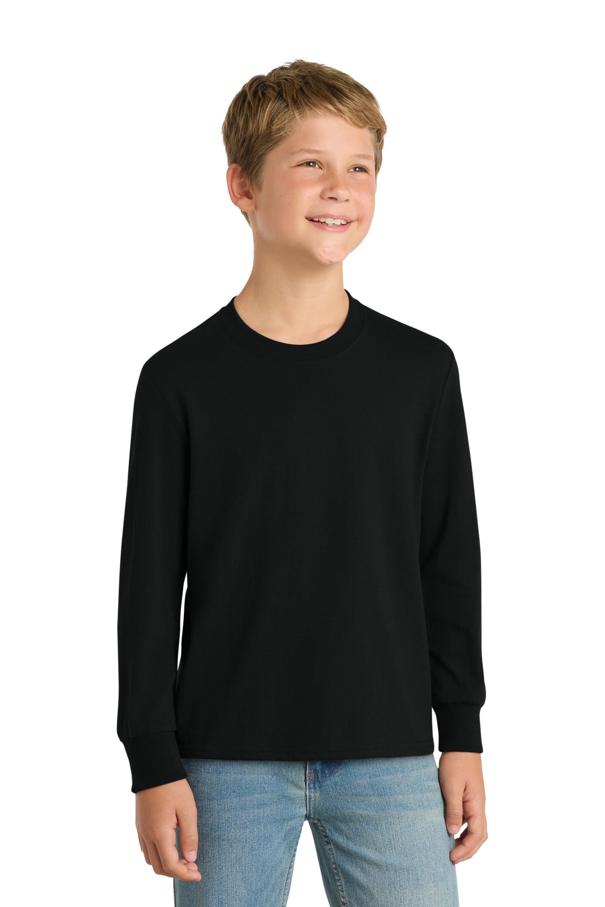 port & co ™  youth long sleeve core cotton tee. pc54yls