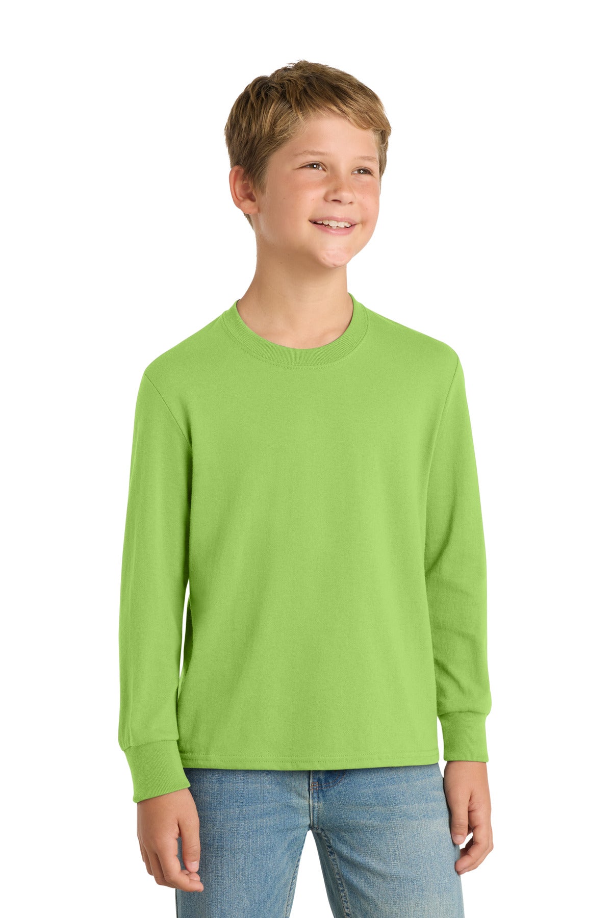 port & co ™  youth long sleeve core cotton tee. pc54yls